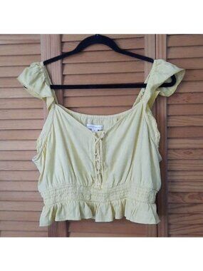 Aeropostale Yellow Elastic Waistband Lace Trim Faux Corset Crop Top Size XL